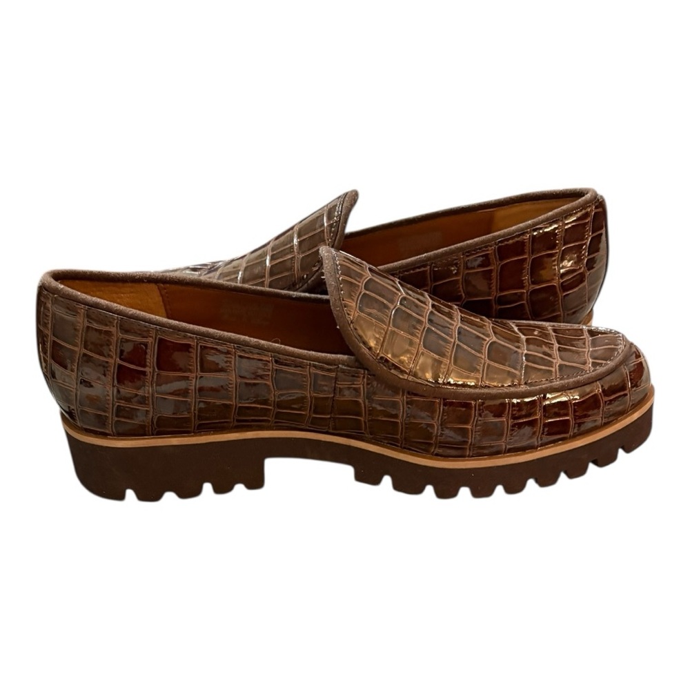 Donald J. Pliner Brown Croc-Embossed Leather Loafers - Picture 2 of 8